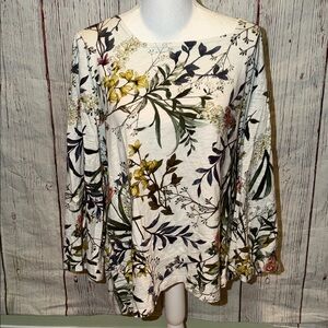 Chico's Floral Print Top - White, Green, Yellow